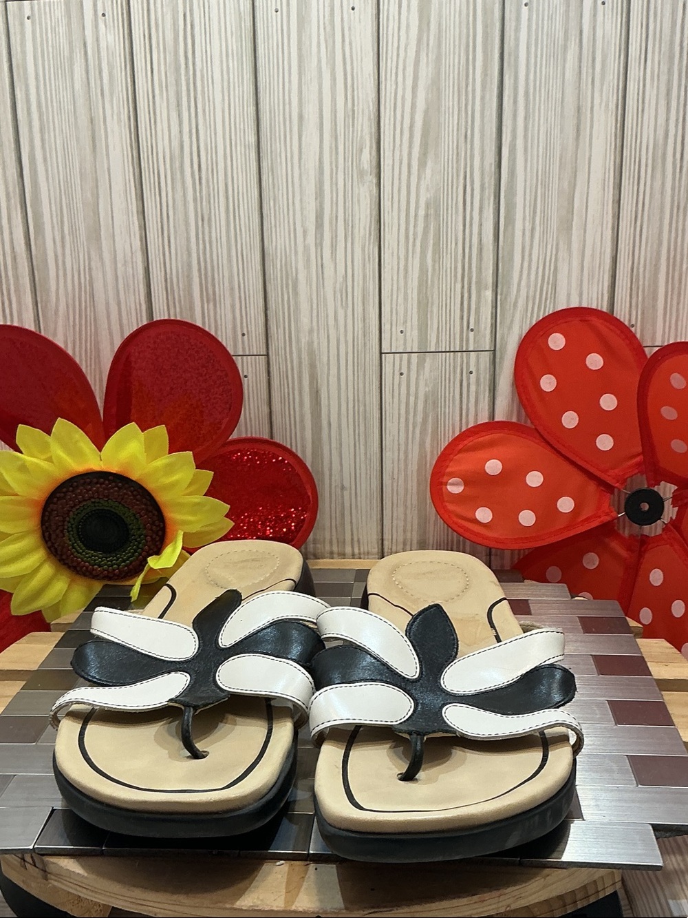 Dansko Black  Floral Leather Thong Sandals